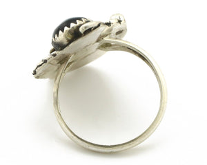 Navajo Ring 925 Silver Natural Mined Onyx Artist Signed T Thomas C.80's