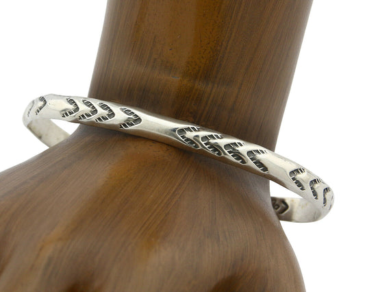 Navajo Bracelet .925 Silver Hand Stamped Arrow Head Artist V Montoya C.80's