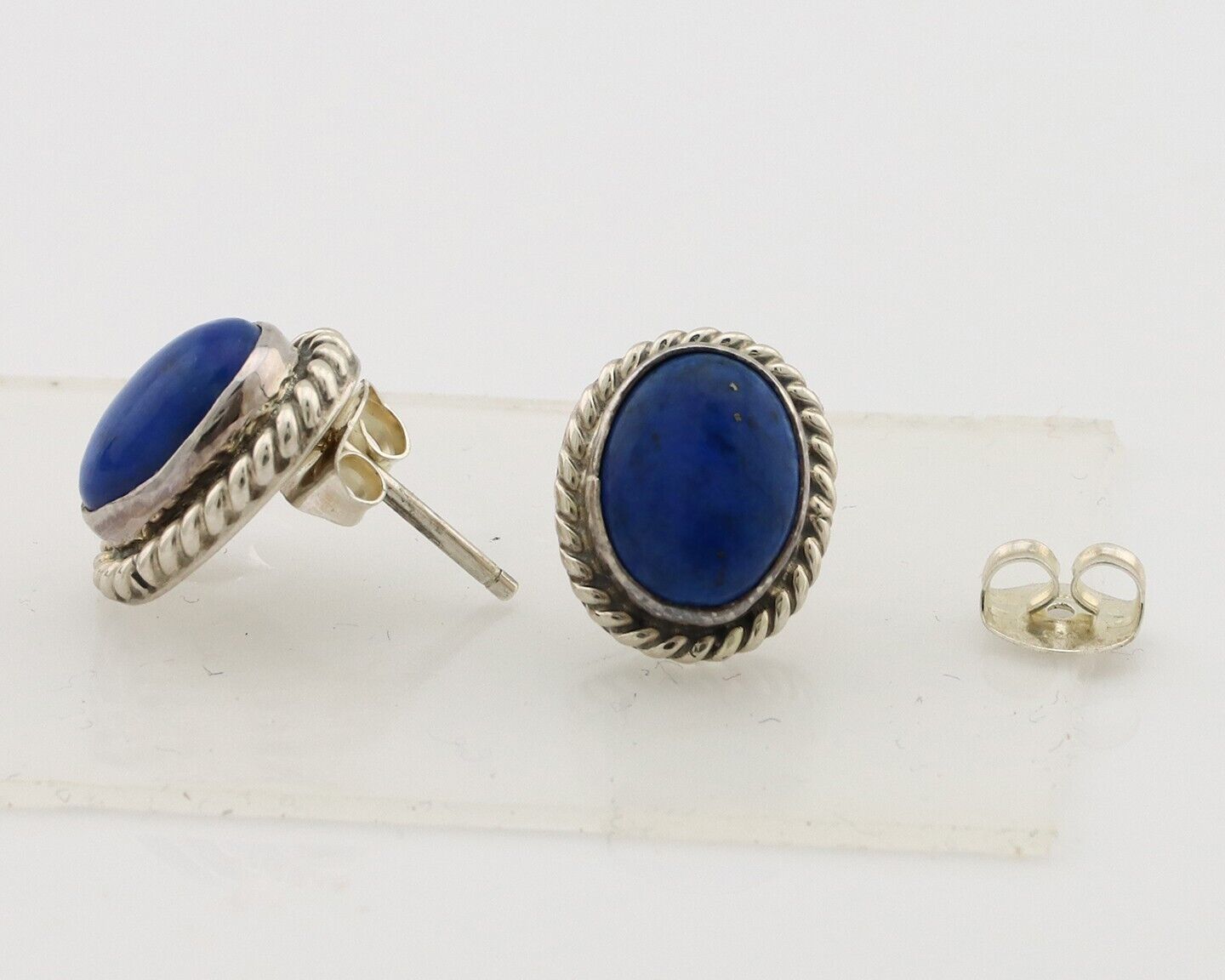 Navajo Earrings 925 Silver Natural Mined Lapis Native American Artist C80s