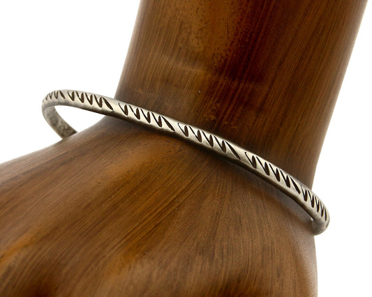 Navajo Bracelet .925 Silver Hand Stamped Native American Artist Circa 70's