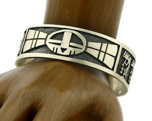 Hopi Bracelet .925 Silver Handmade Kokopelli Corn Overlay Cuff