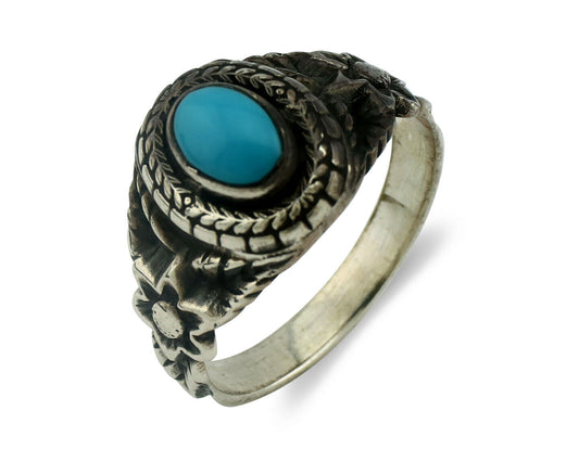 Navajo Ring .925 Silver Natural Blue Turquoise Native American Artist C.80's