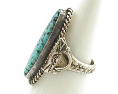 Navajo Ring .925 Silver Blue Spiderweb Turquoise Signed Fred Guerrero C.1980's