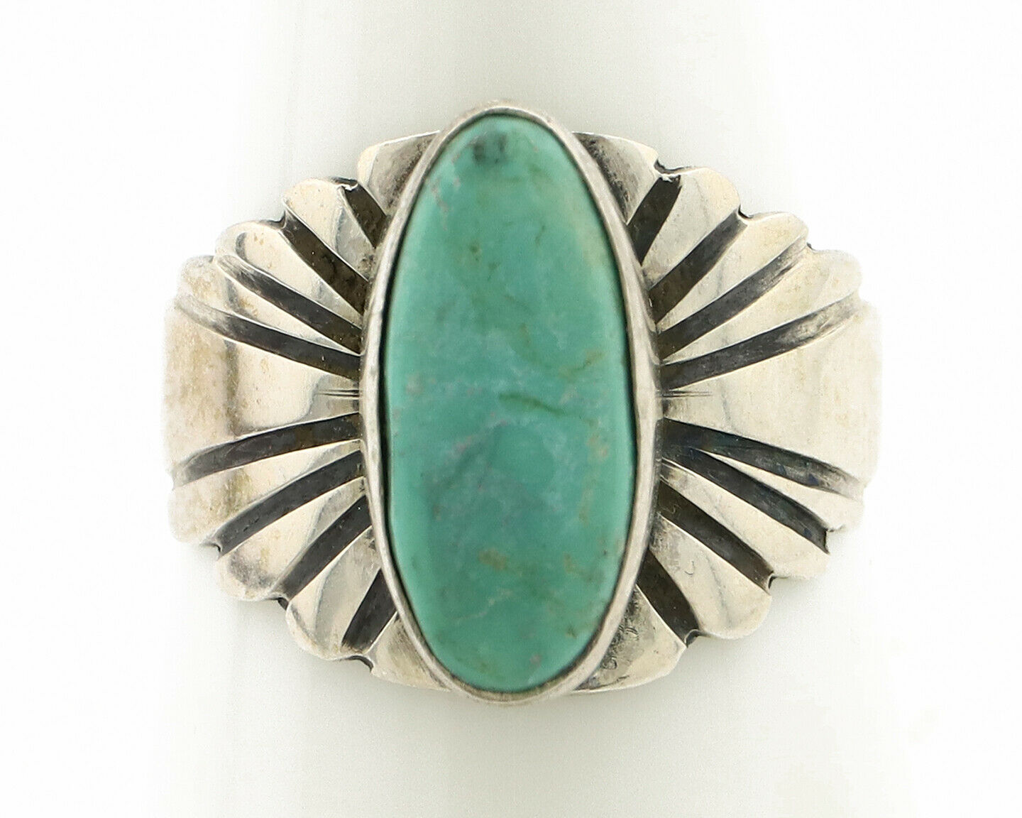 Navajo Ring .925 Silver Kingman Turquoise Artist Signed Apache C.80's