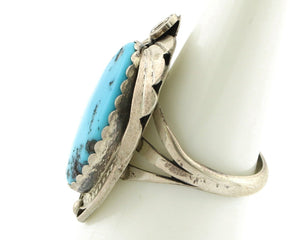 Navajo Ring 925 Silver Natural Blue Turquoise Artist Signed Justin Morris C.80's