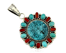 Navajo Pendant .925 Silver Natural Turquoise & Coral Signed Artist BP C.80's