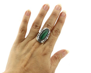Navajo Ring 925 Silver Natural Malachite Artist Signed William Denetdale C.80's