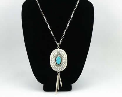 Navajo Necklace .925 Silver Turquoise Artist Signed Alvin Yazzie C.80's