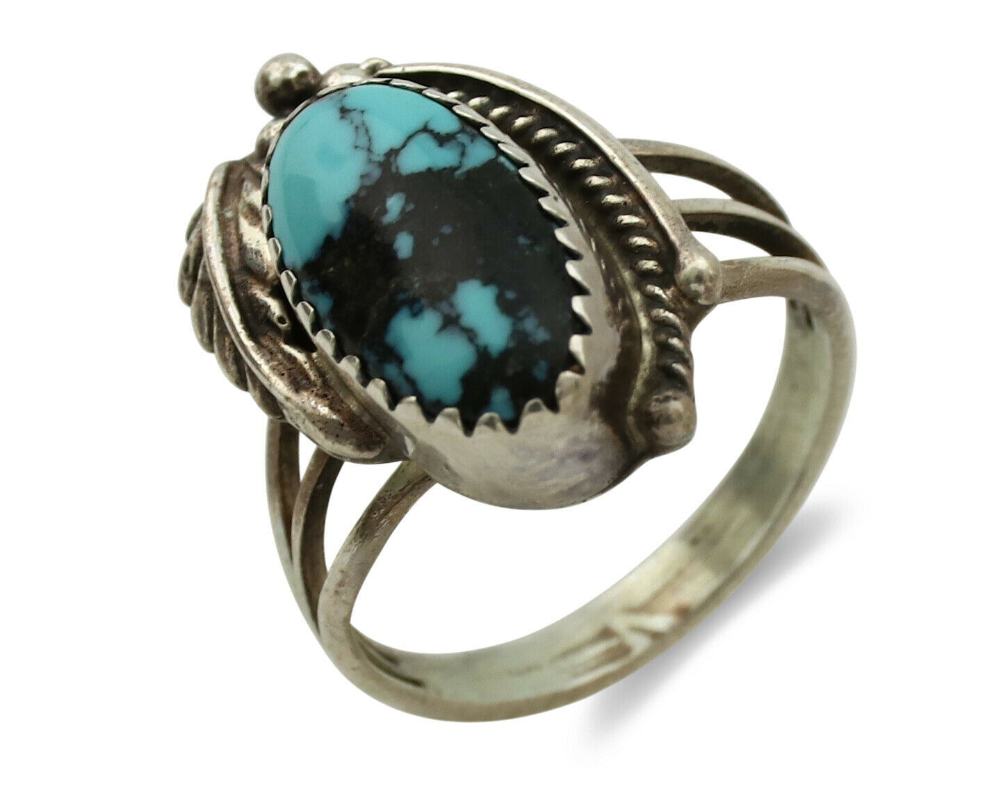 Navajo Ring .925 Silver Spiderweb Turquoise Artist Signed Fire C.1980's