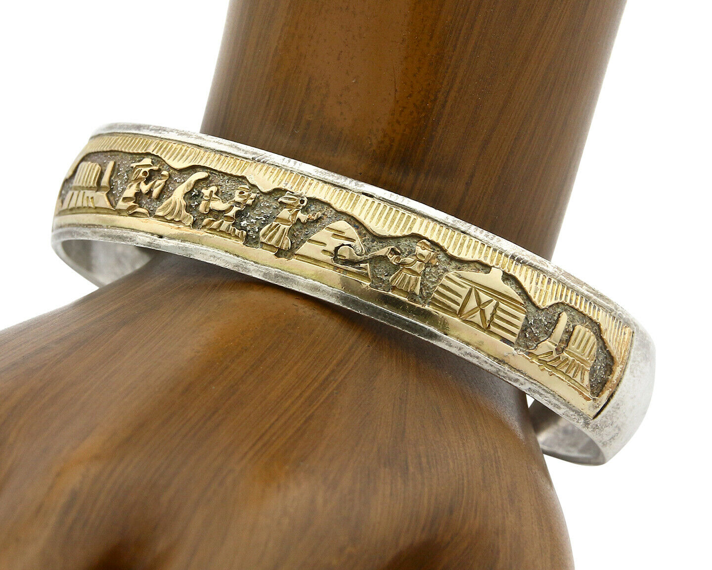 Navajo Pictograph Bracelet .925 Silver & 12k Gold Filled Artist T & SK C.80's