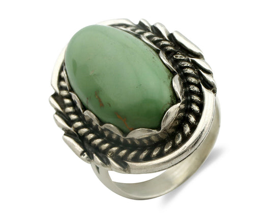 Navajo Ring .925 Silver Natural Uncolored Green Turquoise Signed Apache C.80's