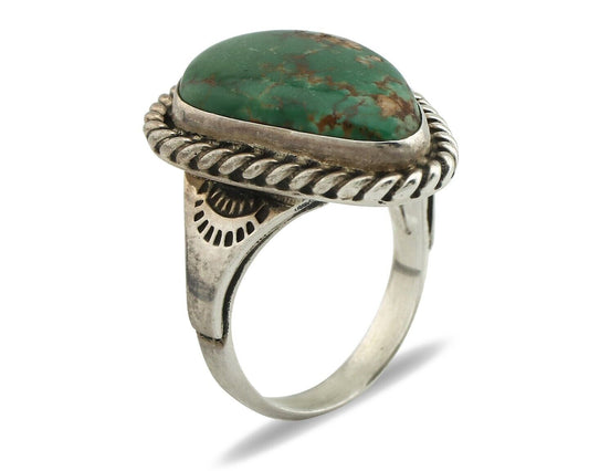 Navajo Ring .925 Silver Manassas Turquoise Native Artist Signed C.80's