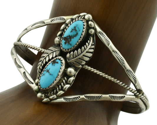 Navajo Bracelet .925 Silver Blue Turquoise Artist Signed SC C.80's