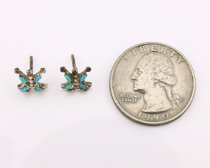 Zuni Earrings 925 Silver Sleeping Beauty Turquoise Native American Artist C.80's