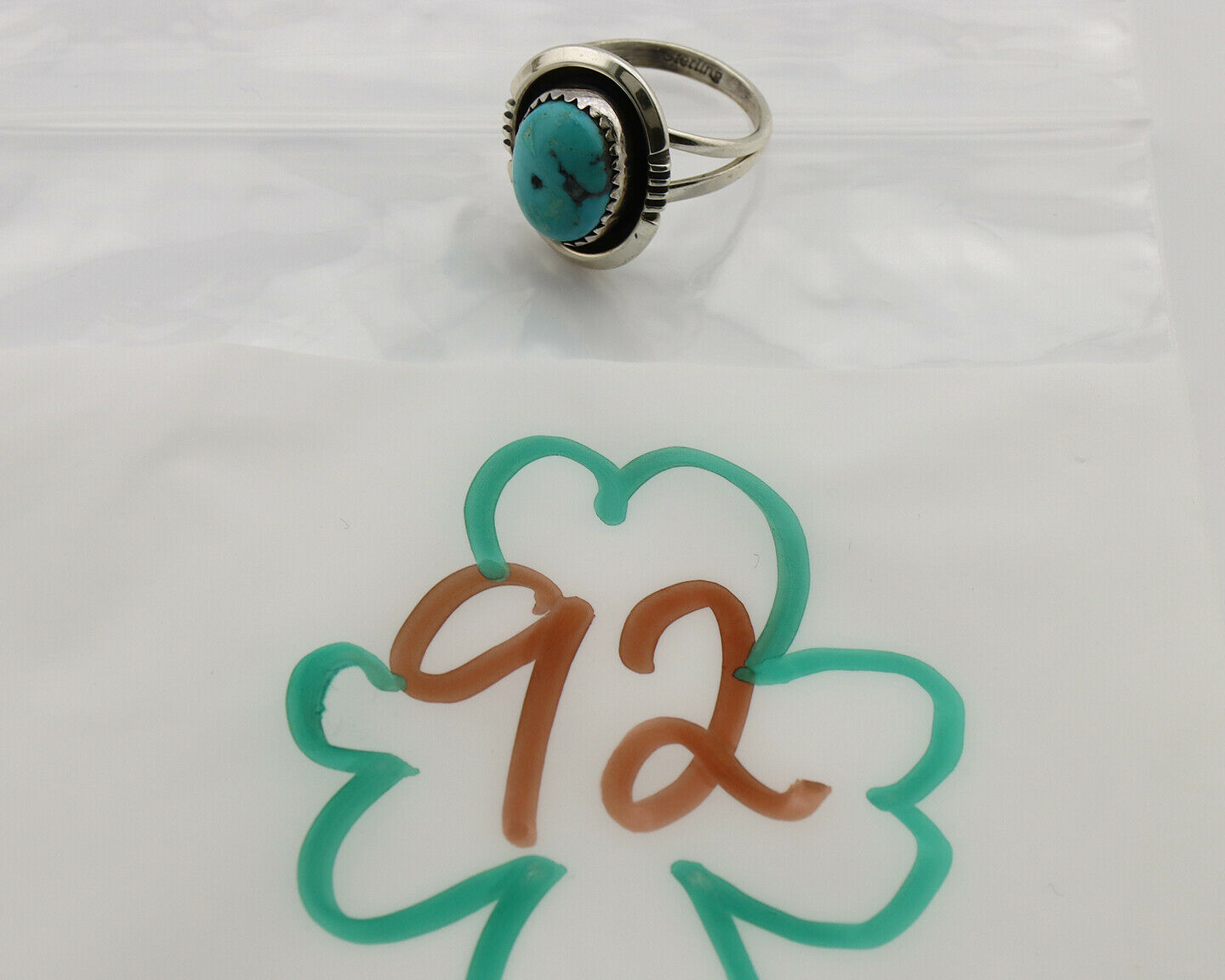 Navajo Ring .925 Silver Blue Nevada Turquoise Native American Artist C.80's