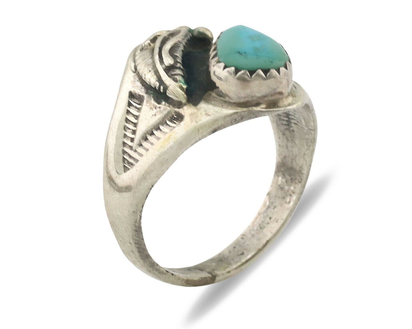 Zuni Ring .925 Silver Natural Blue Turquoise Native American Artist C.1980's