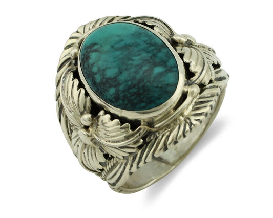 Navajo Ring 925 Silver Natural Spiderweb Turquoise Artist Signed NEZ C.80's