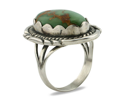 Navajo Ring .925 Silver Natural Green Turquoise Signed Apache C.80's