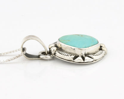 Navajo Kingman Turquoise Pendant .925 Silver Hand Stamped Signed Gecko C.80's