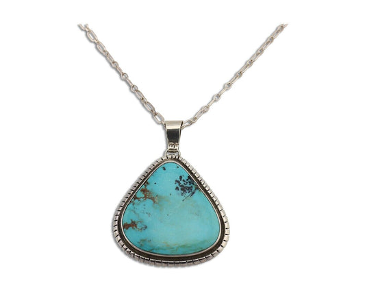 Navajo Necklace 925 Silver Natural Whole Slab Turquoise Signed Pictograph C.80's