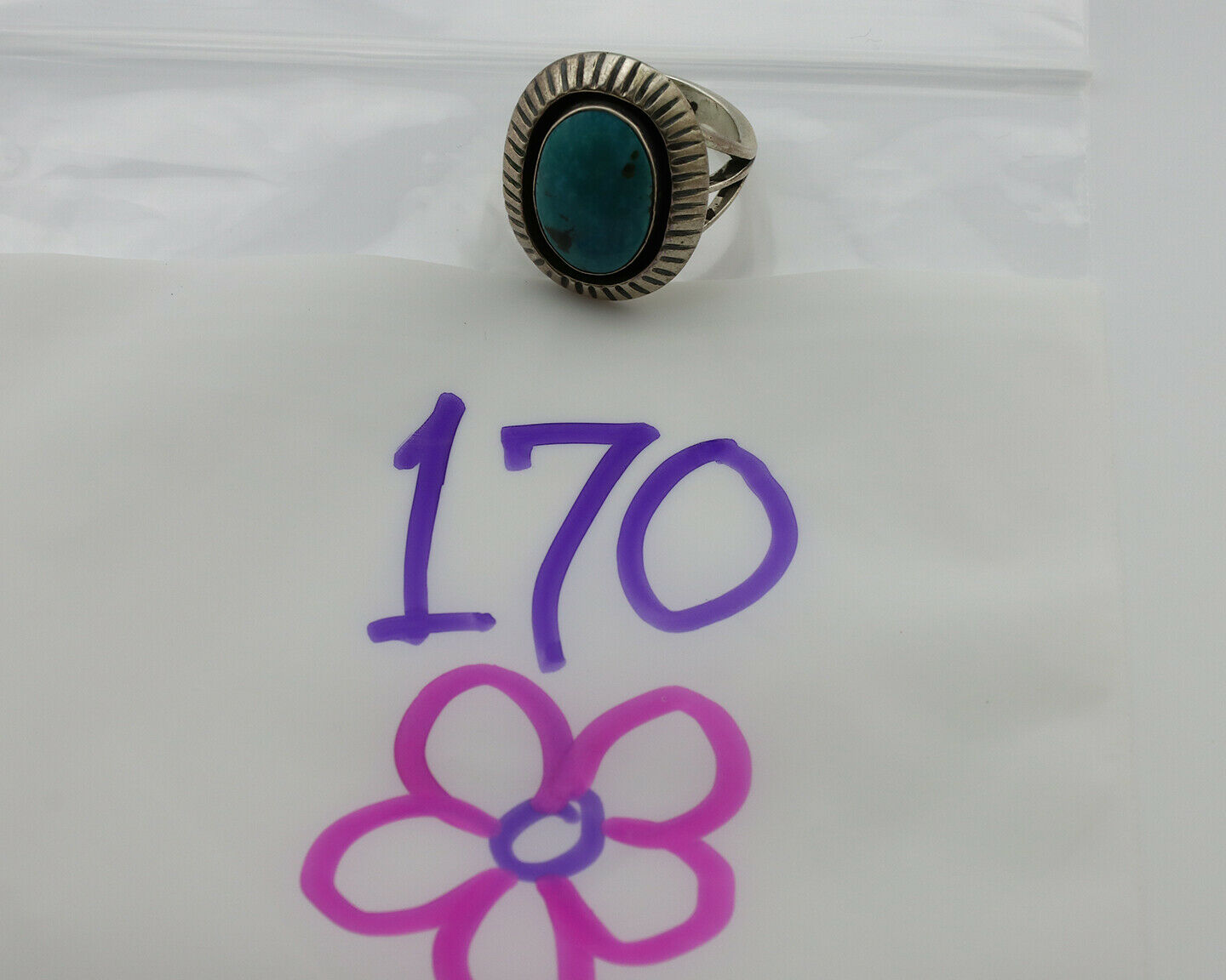 Navajo Ring .925 Silver Blue Southwest Turquoise Signed WR C.80's