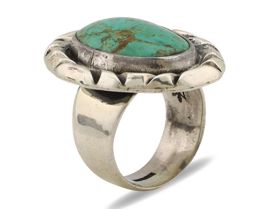Navajo Ring 925 Silver Kingman Turquoise Native Artist Signed C Montoya C.80's