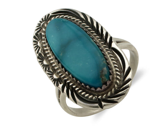 Navajo Ring 925 Silver Natural Blue Turquoise Native American Artist C.1980's