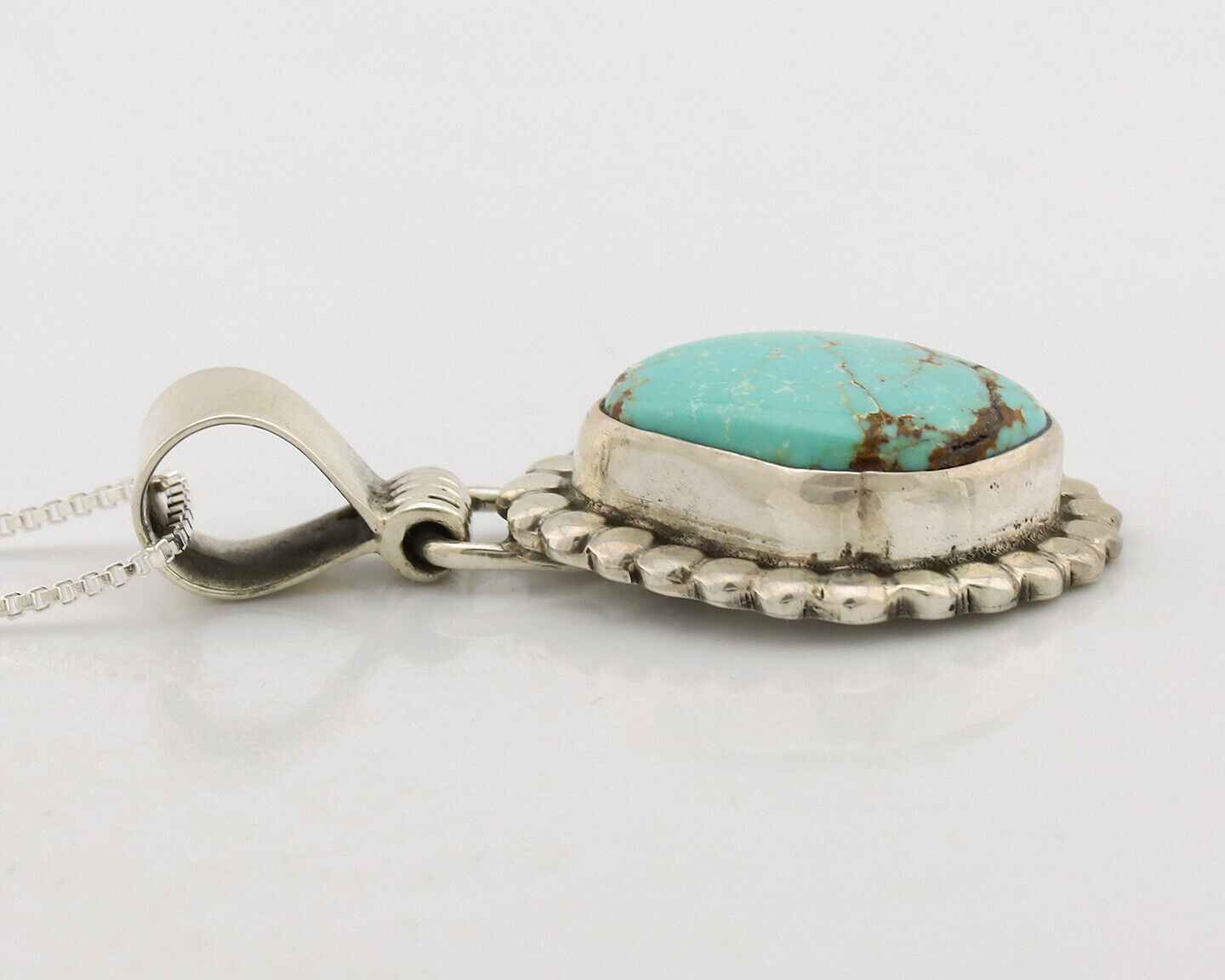 Navajo Necklace .925 Silver Kingman Turquoise Signed Native C.1980's