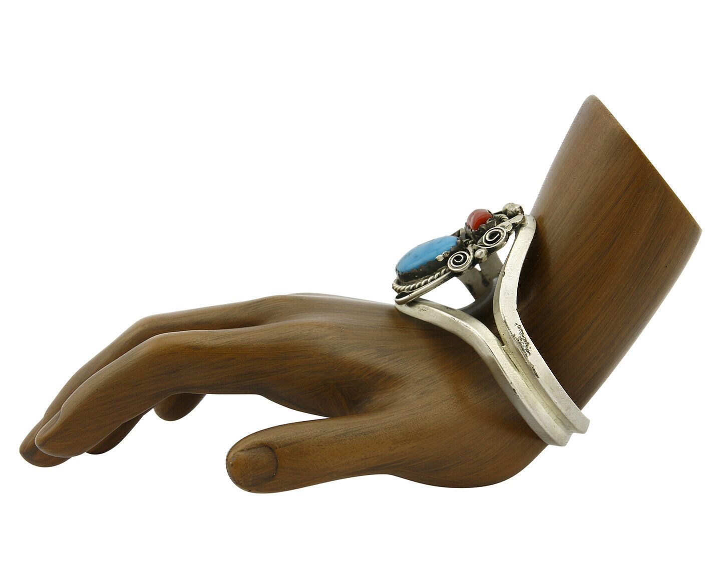 Navajo Bracelet .925 Silver Turquoise & Coral Signed Justin Morris C.80's