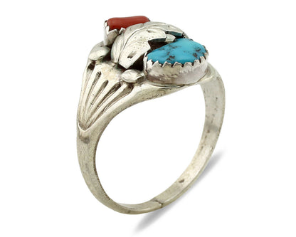 Navajo Ring .925 Silver Sleeping Beauty Turquoise Native Artist Signed C.1980's