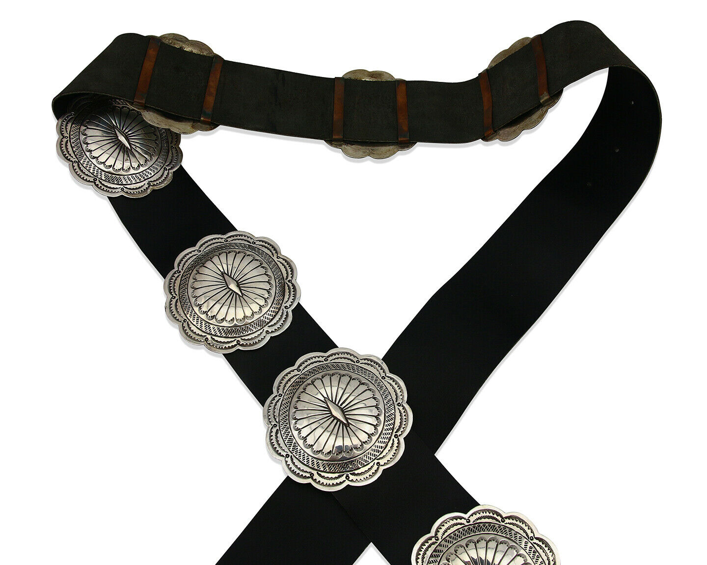 Navajo Concho Belt .925 Silver Hand Stamped Artist Suzie James C.80's