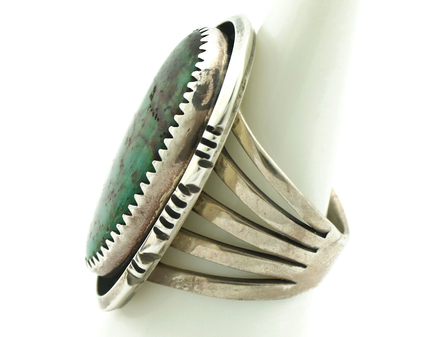 Navajo Ring 925 Silver Crescent Valley Turquoise Native American Artist C.1980's