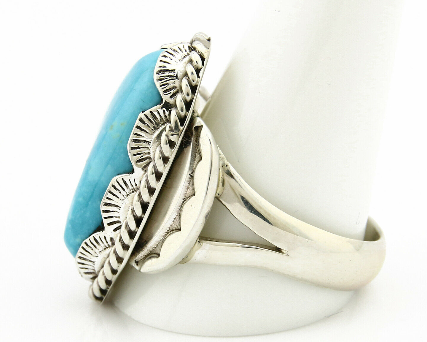 Navajo Turquoise Ring .925 Silver Handmade Signed Artist Begay C.80's