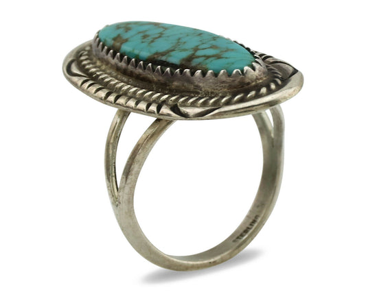 Navajo Ring .925 Silver Spiderweb Turquoise Native American Artist C.1980's