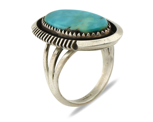 Navajo Ring .925 Silver Kingman Turquoise Native American Artist C.1980's