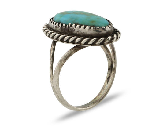 Navajo Handmade Ring 925 Silver Kingman Turquoise Artist Signed MC C.80's