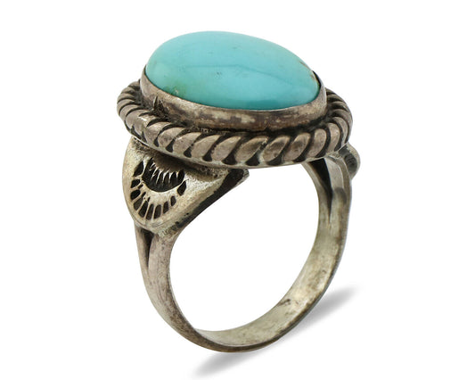 Navajo Ring 925 Silver Natural Blue Turquoise Native American Signed C.80's