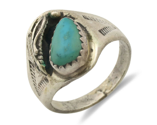 Zuni Ring .925 Silver Natural Blue Turquoise Native American Artist C.1980's