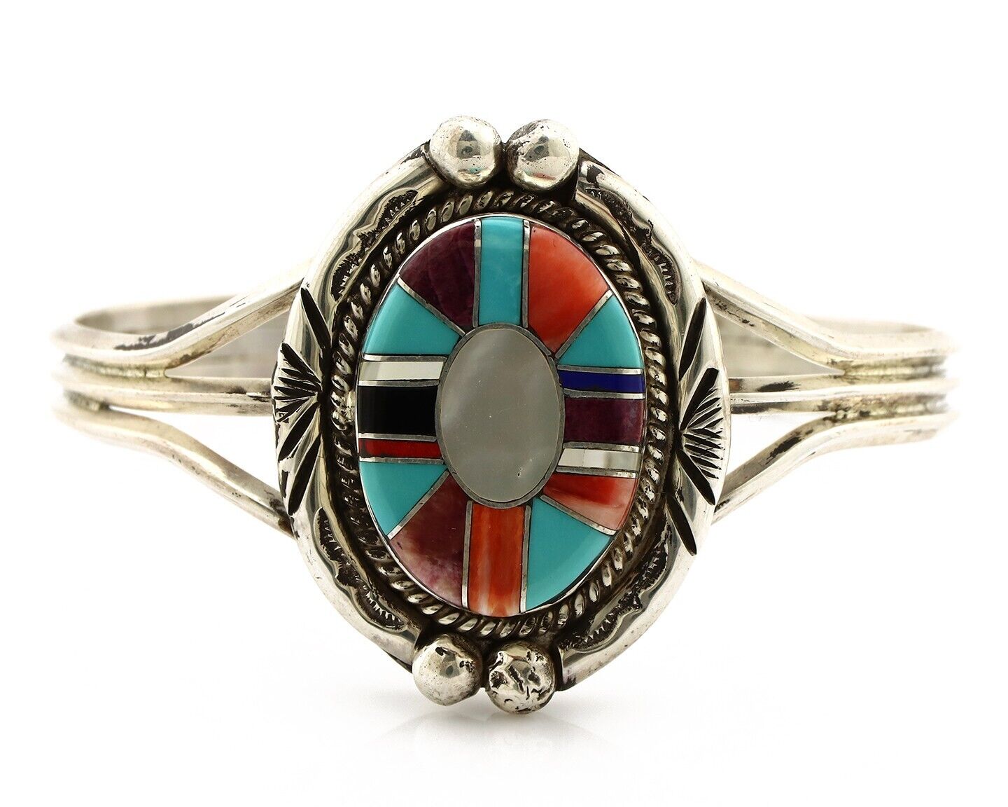 Navajo Cuff Bracelet 925 Silver Natural Gemstone Artist Signed V & N EDSITTY C80
