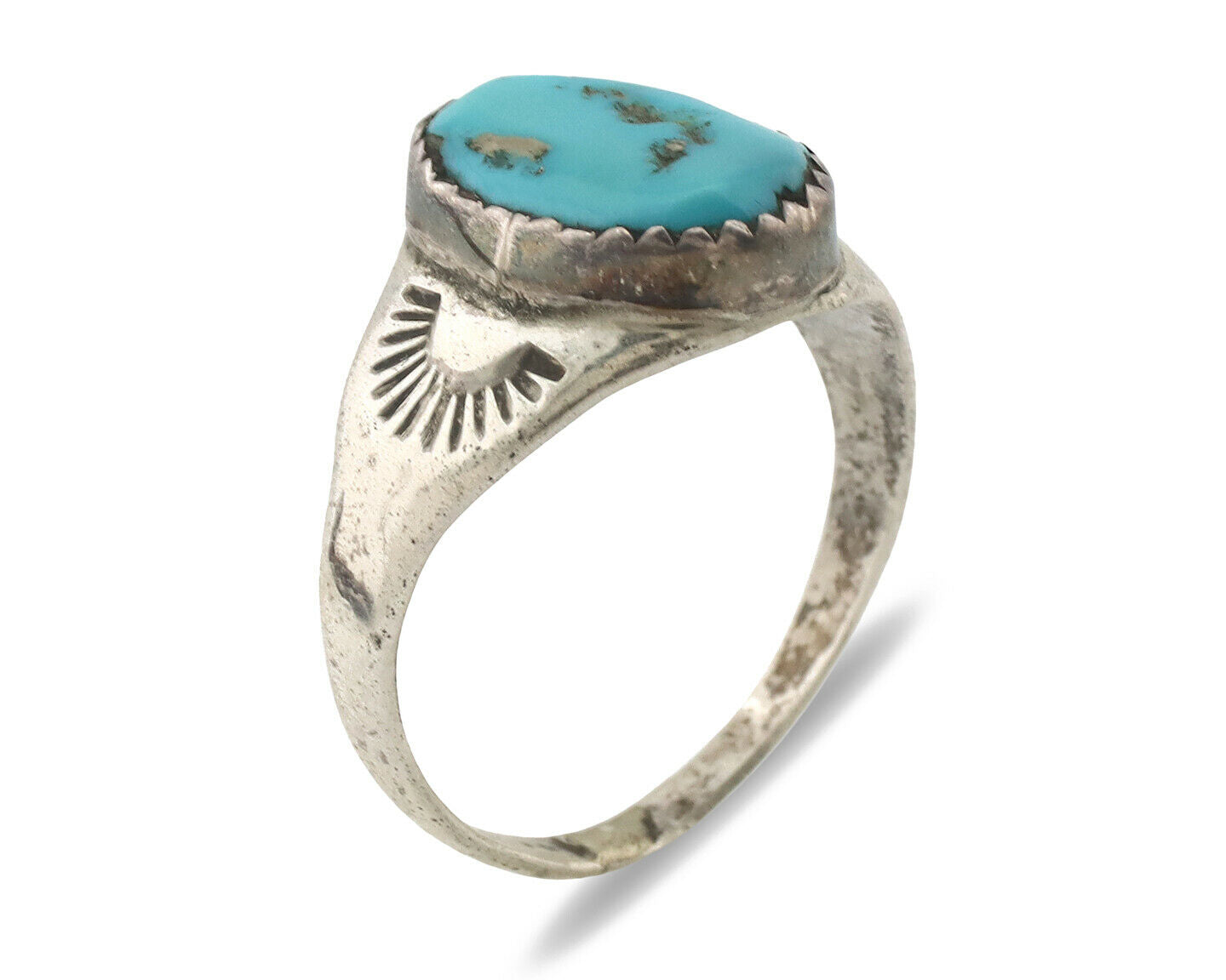 Zuni Ring .925 Silver Natural Blue Turquoise Native American Artist C.1980's