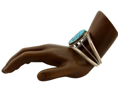 Navajo Cuff Bracelet 925 Silver Natural Blue Turquoise Native American Artist
