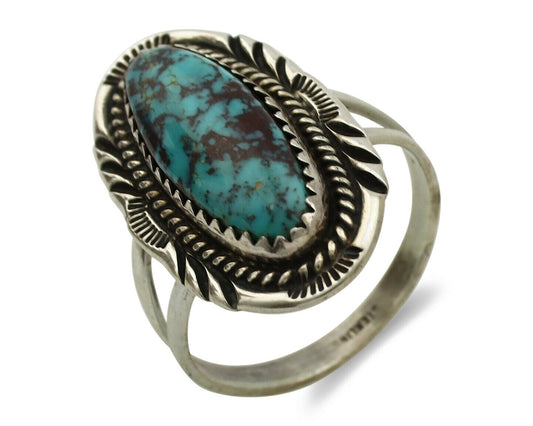 Navajo Ring .925 Silver Spiderweb Turquoise Artist Signed AB C.1980's