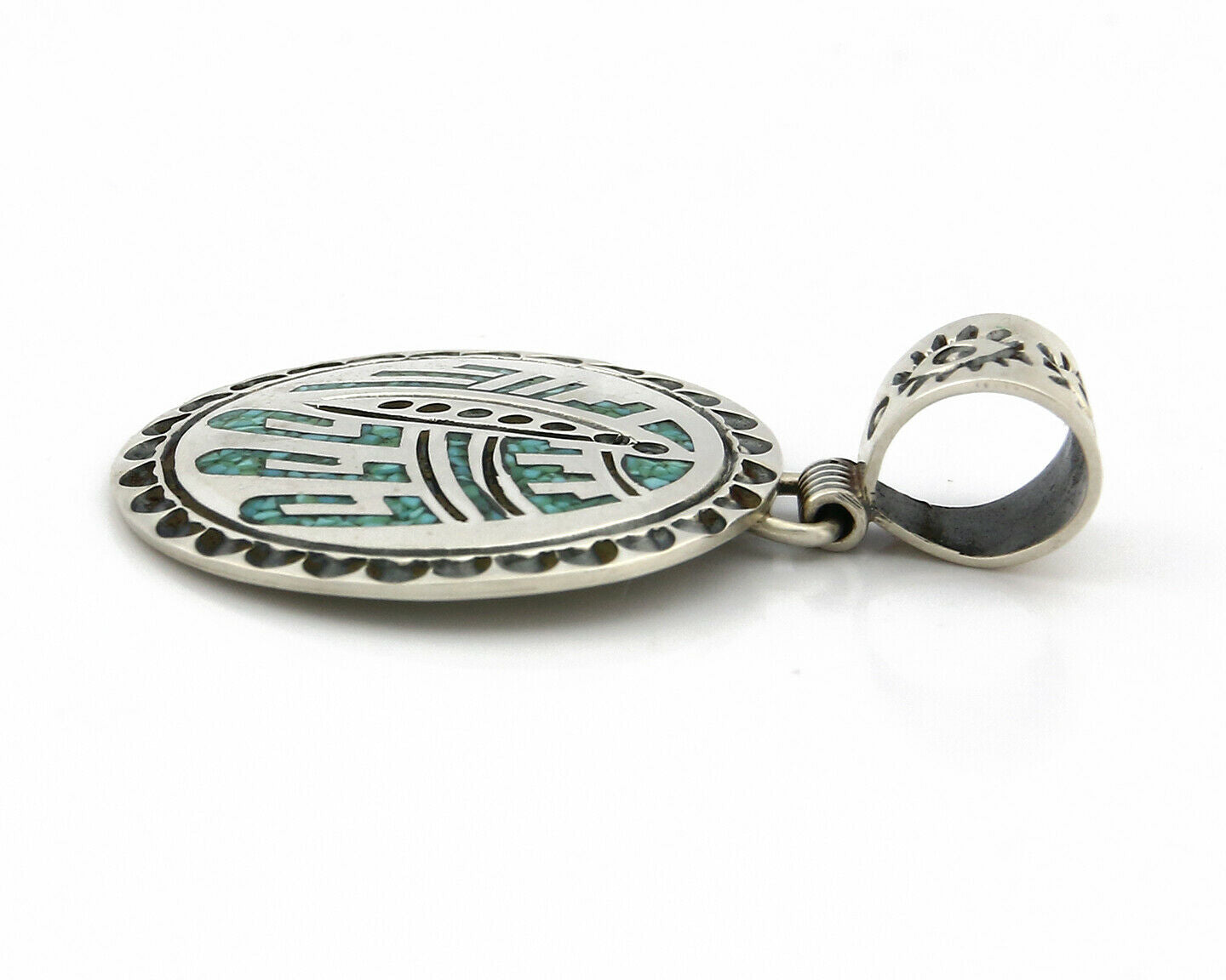 Navajo Inlaid Pendant .925 Silver Signed Artist Stanley Bain C.80's