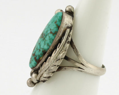 Navajo Ring .925 Silver Spiderweb Turquoise Signed Native Artist C.80's