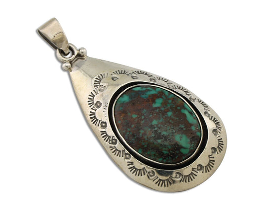 Navajo Pendant 925 Silver Spiderweb Turquoise Artist Signed C Montoya C.80's