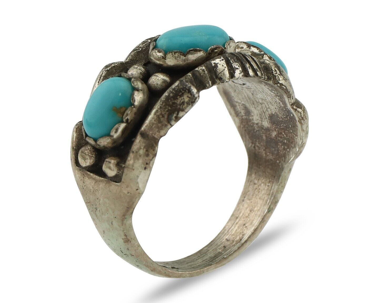 Navajo Ring .925 Silver Natural Blue Turquoise Native American Artist C.80's