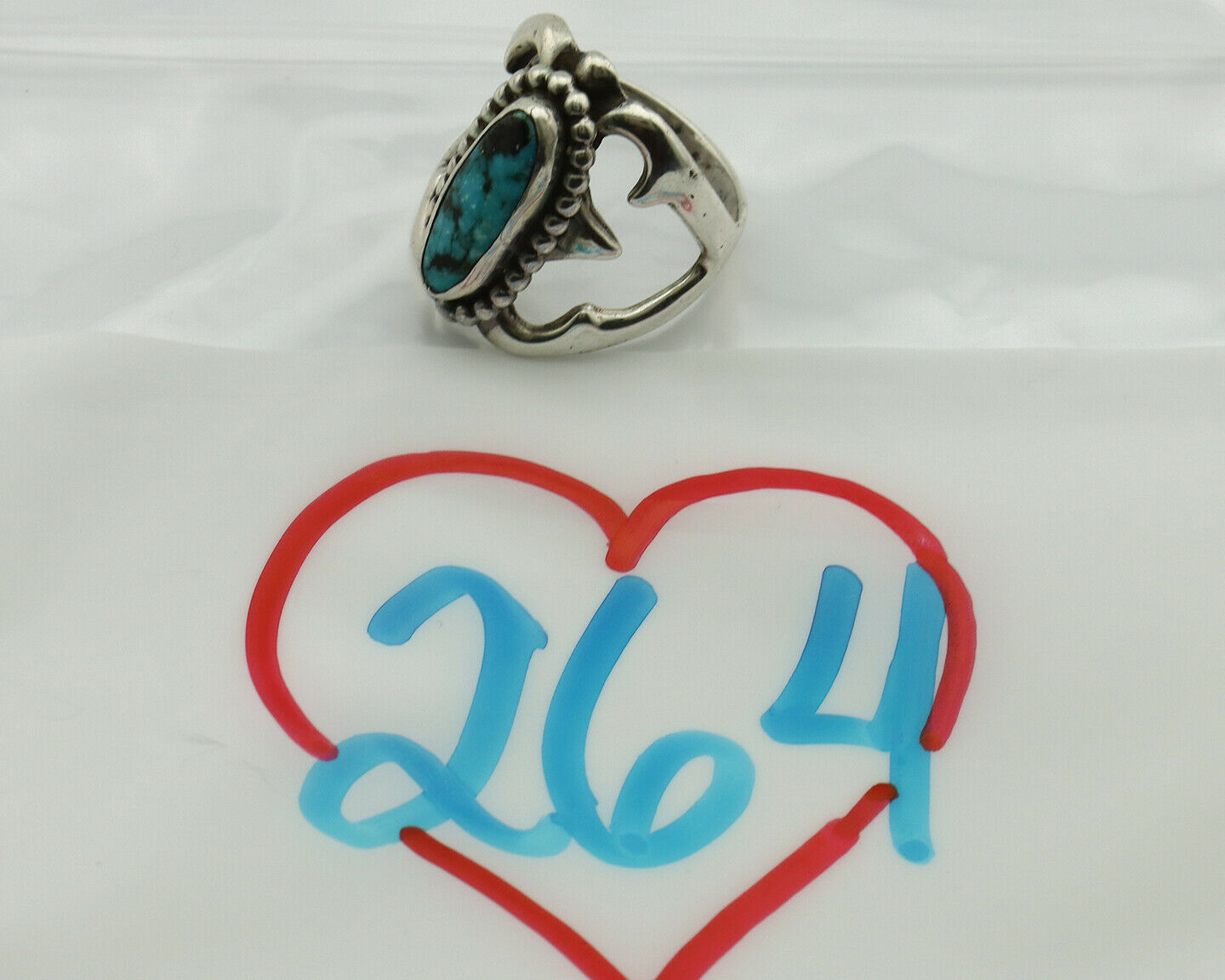 Navajo Sand Cast Ring .925 Silver Kingman Turquoise Native Artist C.80's