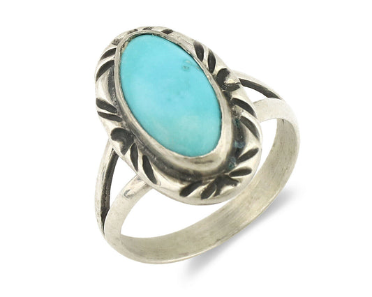 Navajo Ring .925 Silver Natural Blue Turquoise Native Artist Signed C.80's