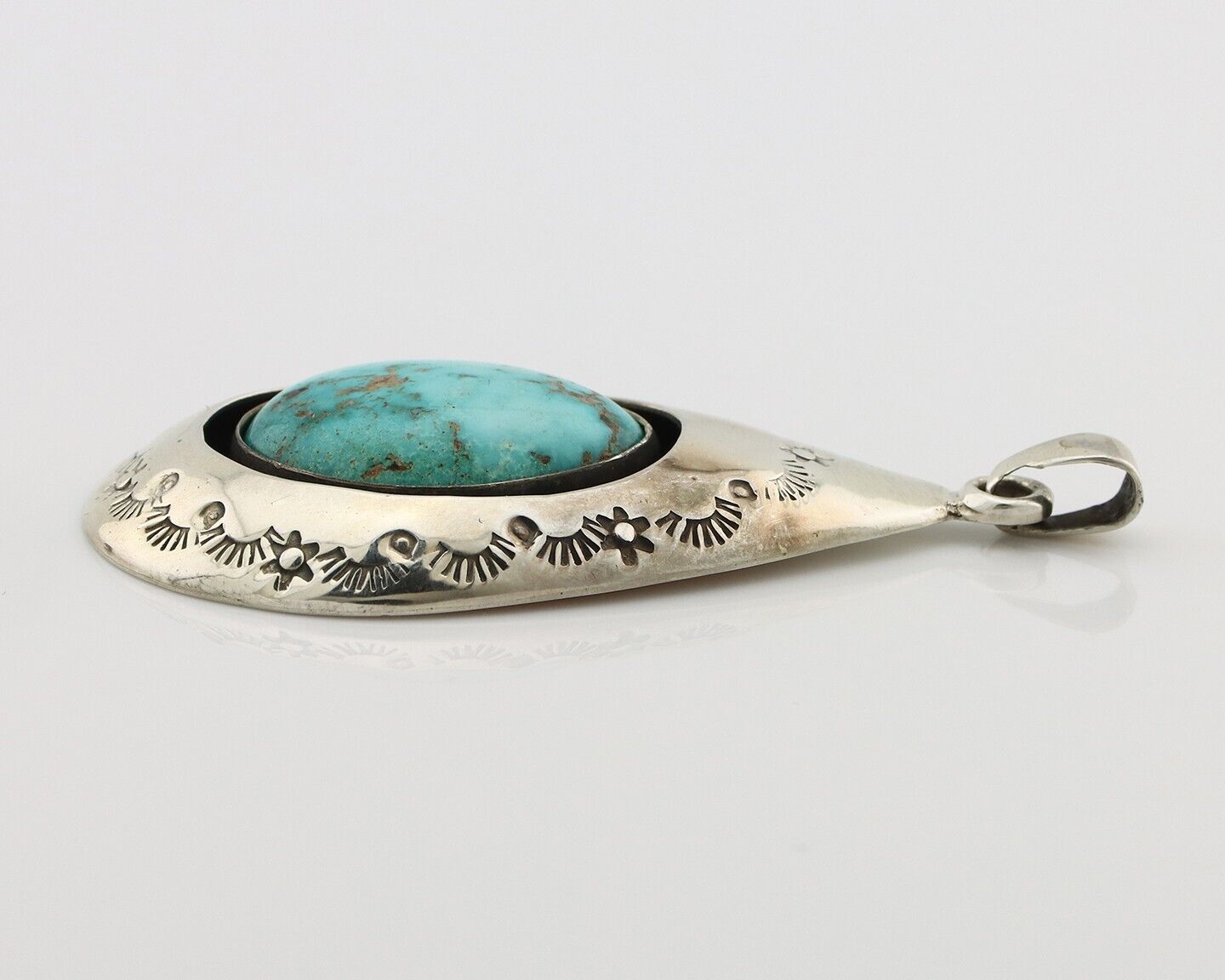 Navajo Pendant 925 Silver Natural Mined Turquoise Artist Signed MC C.80's