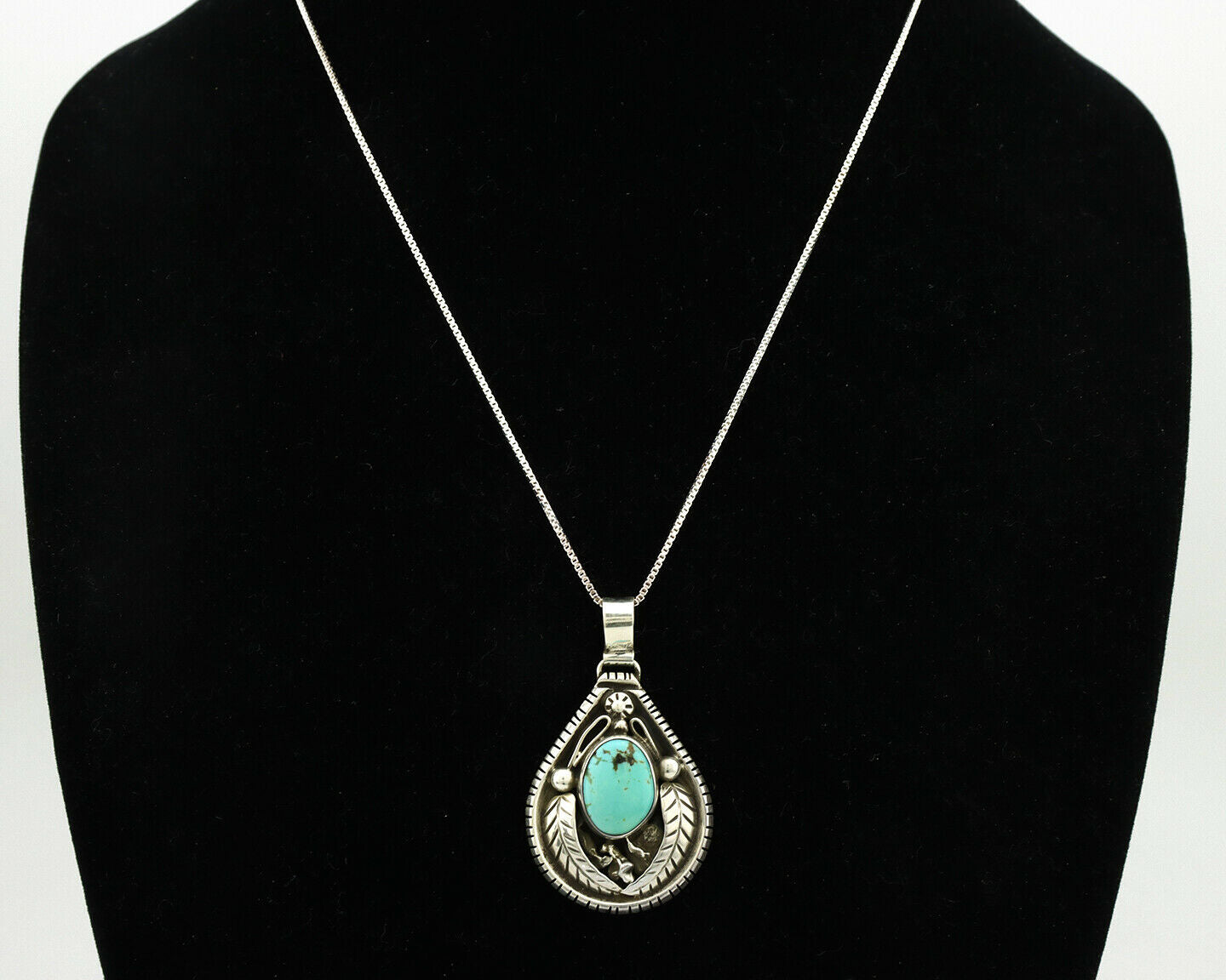 Navajo Necklace .925 Silver Kingman Turquoise Signed Tepee C.1980's